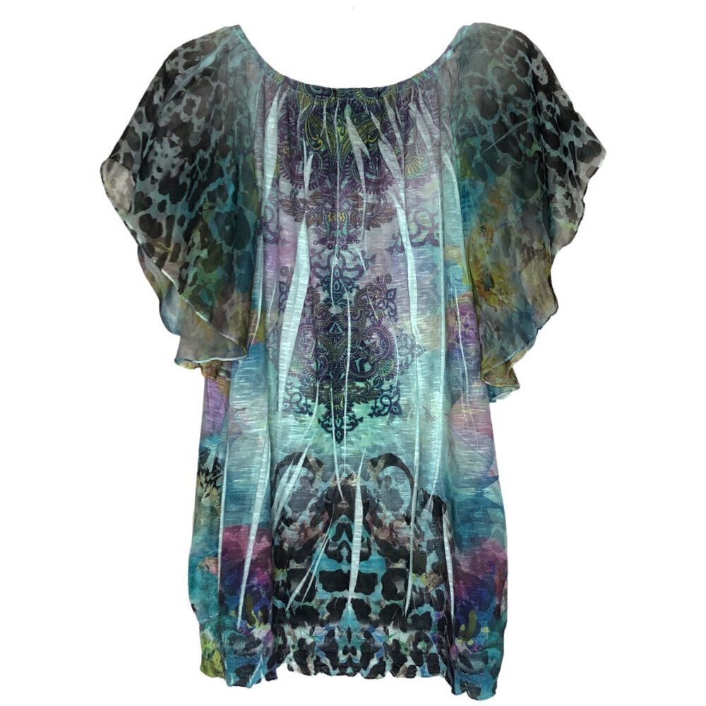 apt. 9 - Short Sleeve Scoop Neck Bohemian Flutter Sleeve Top - Size Medium